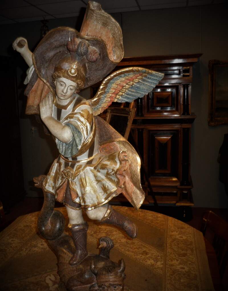 St.Michael and the devil, baroque, Italy | Van de Ven Antiques
